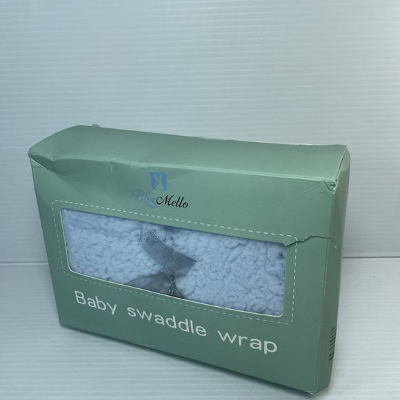 Blue Mello Blue Fluffy Sherpa Baby Swaddle Wrap 22" x 11" NEW in box Gift Ready - Picture 5 of 11